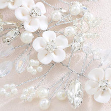 Load image into Gallery viewer, Simsly Bride Hair Wedding Hair Vines, Crystal Headpieces Flower Headband Bridal Hair Pieces, Pearl Hair Accessories for Women and Girls Hair Styling Accessories(Silver)
