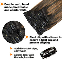 Load image into Gallery viewer, Googoo Clip in Hair Extensions Ombre Natural Black to Light Brown Remy Human Hair Extensions Clip in Real Natural Hair Straight Double Weft Hair Extensions 7pcs/120g 16inch