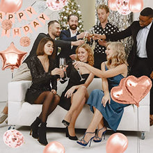 Load image into Gallery viewer, Rose Gold Birthday Decorations | Happy Birthday Banners With Heart Star Foil Confetti Balloons| Giant Champagne Foil Balloons | Birthday Decoration For Girls With Tissue Paper Pompoms
