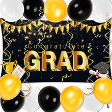 Load image into Gallery viewer, PartyWoo Graduation Balloons, 70x35 inch Graduation Backdrops, Graduation Decorations 2022, Black and Gold Graduation Balloons 2022, Graduation Party Supplies, Congrats Grad Decorations