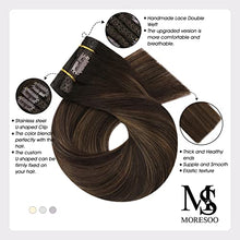 Load image into Gallery viewer, Moresoo Real Hair Extensions Clip in Human Hair Dark Brown Hair Extensions 16 Inch Balayage Clip in Hair Extensions Dark Brown to Medium Brown Ombre Hair Clip Ins 120Grams 7PCS