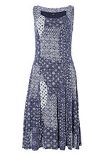 Load image into Gallery viewer, Roman Originals Fit & Flare Dress - Ladies Patchwork Geometric Tropical Floral Print Skater Stretch Jersey Swing Smart Strappy Flattering Casual Summer Sleeveless Knee Length - Blue - Size 10