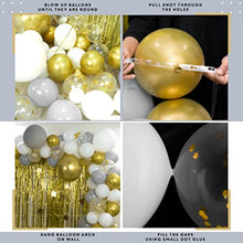 Load image into Gallery viewer, HKBLOOMING Balloon Arch Kit β 120PCS White, Gray, Confetti and gold balloons β Balloon Arch Comes with Tape and Glue Dot β Balloon Garland Kit for Bridal Shower Decorations, Baby Shower Balloon Arch