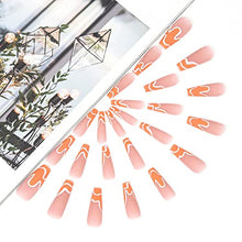 Load image into Gallery viewer, Brishow Coffin False Nails Long Fake Nails Orange Wave Press on Nails Bellarina Acrylic Stick on Nails 24pcs for Women and Girls