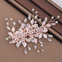 Load image into Gallery viewer, Rose Gold Wedding Hair Clip Hair Accessories for Women Handmade Flower Rhinestone Headpiece Hair Pins for Bridal Bridesmaid Girls