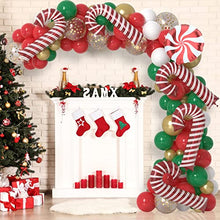 Load image into Gallery viewer, Christmas Balloon Garland Arch kit, 100 Pcs Xmas Red Green Gold Confetti Balloons with Candy Cane Balloons for Christmas New Year Party Deco Wintertime Holiday