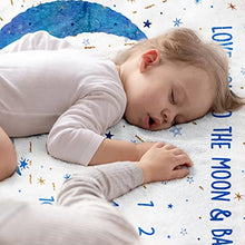 Load image into Gallery viewer, Taobeibei Milestone Mat Boy/Girl for Pictures, Baby Monthly Milestone Blanket design by UK, Track Growth & Age, Soft Thick Flannel Blanket 120x120cm 300 Gram weight (Blue Moon)…