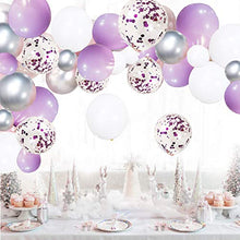 Load image into Gallery viewer, Balloon Arch Kit Pastel Purple White Silver Confetti Helium Latex Balloons Garland Pack 102 pcs with 16ft Tape Stripe & Glue Dots for Girls Wedding Birthday Baby Shower Graduation Party Decorations