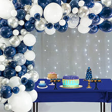 Load image into Gallery viewer, Navy Blue Balloons Arch Garland Kit, Navy Blue White Balloons Metallic Silver Balloons Navy Blue Tablecloth Silver Confetti Balloons for Birthday Wedding Party Decorations