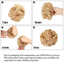Load image into Gallery viewer, 3 Pieces Synthetic Bun Hairpiece Scrunchies Hair Bun Extensions Messy Curly Hair Scrunchies Hairpieces Synthetic Donut Updo Hair Pieces Synthetic Chignon with Elastic Rubber Band (Mixed Bleach Brown)