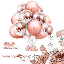 Load image into Gallery viewer, iZoeL Rose Gold Birthday Party Decoration for Girls Women Happy Birthday Banner, Rose Gold Fringe Curtain Foil Tablecloth, Heart Star Confetti Balloons and 10g Table Confetti