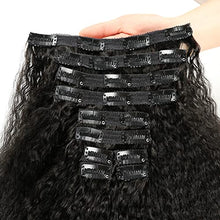 Load image into Gallery viewer, 10Pcs Kinky Straight Clip In Hair Extensions Remy Human Hair 14inch/120g Coarse Yaki Straight Clip In Real Human Hair Extensions Clip Ins Full Head #1B Natural Black