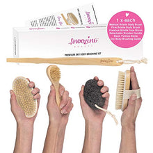 Load image into Gallery viewer, 3 x Brush - Dry Body Brushing Set by Snoozing Beauty | SOFT Cleansing Face Brush | MEDIUM and FIRM Body Brushes | Pumice Stone for Dry Skin Foot Care