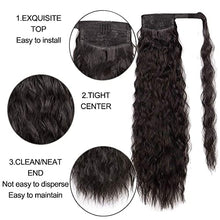 Load image into Gallery viewer, Long Corn Wave Ponytail Extension Clip in Ponytail Extension Wrap Around Long Wavy Curly Pony Tail Hair Fluffy Synthetic Hairpiece for Women (2#Black Brown)