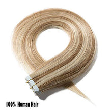 Load image into Gallery viewer, Human Hair Extensions Tape in Straight Skin Weft 100% Remy Real Hair 20pcs 40g Natural Full Head 14" 12/613# Golden Brown and Bleach Blonde