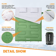 Load image into Gallery viewer, KingCamp Double Sleeping Bag with 2 Pillows Queen Size & Extra-Large Rectangular Sleeping Bags for Adults 4 Seasons Waterproof Envelope Sleeping Bag for Camping Hiking Indoor Outdoor