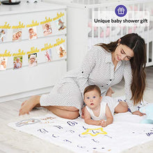Load image into Gallery viewer, Baby Milestone Blanket With Birthday Banner | Monthly Photo Mat for Boy or Girl, Unisex | Age Mat | Personalised Baby Shower Present for New Mums | Moon & Stars Theme | Includes Year Banner