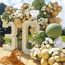 Load image into Gallery viewer, DJLLA Sage Green Balloon Garland Arch Kit, Olive Green Arch with Gold Metallic Balloons White Latex Balloons for Baby Shower, Wedding, Birthday, Christmas, Jungle Theme Party Decorations Reusable