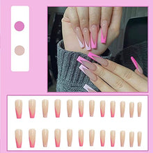 Load image into Gallery viewer, Long Press On Nails, Pink French Fake Nails Coffin False Nails with Glue Stickers Acrylic Full Cover Tips for Women and Girls 24 PCS No Glue Included
