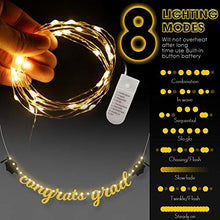 Load image into Gallery viewer, Congrats Grad Banner Gold and Black, Congrats Grad Glittery Banner with 8 Modes LED String Lights Gold Graduation Party Decorations 2022 Congratulations Grad Party Decor Supplies