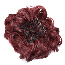 Load image into Gallery viewer, Wine Red Hair Bun Scrunchy Scrunchie Short Messy Curly Wavy Hair Extensions With Combs Clip In Chignon Bun Hairpieces