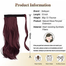 Load image into Gallery viewer, Sofeiyan Curly Ponytail Extension 15 Inch Heat Resistant Synthetic Natural Wavy Hairpiece Wrap Around Pony Tail Hair Extensions for White Black Women Hair Piece, Burgundy
