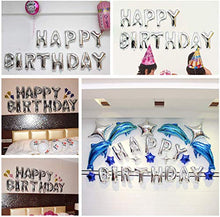 Load image into Gallery viewer, Silver Happy Birthday Balloons Banner, 16 Inch Mylar Foil Letters Sign Bunting Reusable Ecofriendly Material for Girls Boys Kids & Adults Birthday Decorations Party Supplies …