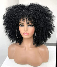 Load image into Gallery viewer, ANNIVIA 14inch Short Curly Afro Wigs for Black Women Afro Kinky Curly Wig with Bangs No Glue Full and Fluffy like a Bomb Full wig (Black)