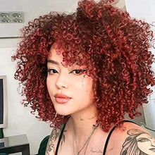 Load image into Gallery viewer, Colorfulpanda Curly Afro Wig for Black Women Natural High Heat Synthetic Hair wigs with Fringe Short Kinky Curly Full Wig Cosplay Party Daily Wear,Golden Red