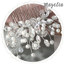Load image into Gallery viewer, Mayelia Pearl Bride Wedding Hair Comb Silver Hair Clips Crystal Wedding Headpiece Bridal Hair Accessories for Women and Girls