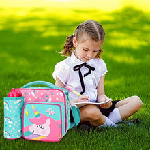 Load image into Gallery viewer, Kids Lunch Bag for Girls with Bottle Holder Lunch Box, Children Unicorn Lunch Tote Bag with Shoulder Strap 3 Compartments Thermal Insulated Cooler Bag for School Toddler Nursery Travel Snack Carrier