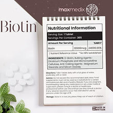 Load image into Gallery viewer, Biotin Hair Growth Supplement 12000mcg - 365 Biotin Tablets (Vitamin B7) - 1 Year Supply - Skin Hair Nail Vitamins for Women & Men - Vegan Biotin Vitamins - Non-GMO & Gluten Free - Made in The UK