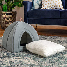 Load image into Gallery viewer, BEDSURE Cat Cave Bed Igloo - Small Cat Tent Bed House with Removable Washable Cushion Pillow Foldable Portable Pet Bed, Light Grey, 35x35x38cm