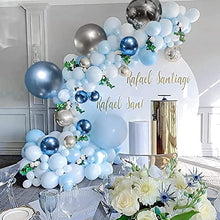 Load image into Gallery viewer, Blue Balloon Garland Arch Kit, 111pcs Macaron Blue Metal, 4D Silver and White Latex Balloons for Boys Girls Baby Shower Wedding Bride Shower Birthday Party Backdrop Decorations