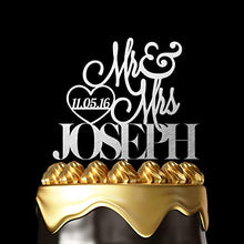 Load image into Gallery viewer, Personalized Cake Toppers for Wedding - Customize Your Own Wedding Cake Topper by Choosing Design, Color, Text and Size – Made in UK. (Silver, 8 Inch)