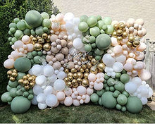 Load image into Gallery viewer, Sage Green Balloon Garland Kit - 125Pcs Eucalyptus Garland, Retro Olive Green, Peach White and Gold Latex Balloons Arch Kit for Wedding Birthday, Baby & Bridal Shower Decorations