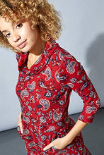Load image into Gallery viewer, Roman Originals Women Cowl Neck Dress - Ladies Button Detail Shift Work Office Day Autumn Winter Knee Length Casual 3/4 Full Length Sleeve Round High Warm Neckline Dresses - Red Paisley - Size 20