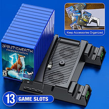Load image into Gallery viewer, PS5 Cooling Stand for Playstation 5 Console, PS5 Vertical Stand and Dual Controller Chargers, PS5 Accessories Holder with 13 Game Storage for PS5 Console/ PS5 Digital Edition/Ultra HD