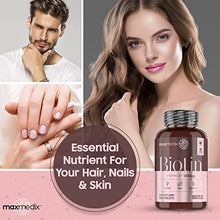 Load image into Gallery viewer, Biotin Hair Growth Supplement 12000mcg - 365 Biotin Tablets (Vitamin B7) - 1 Year Supply - Skin Hair Nail Vitamins for Women & Men - Vegan Biotin Vitamins - Non-GMO & Gluten Free - Made in The UK