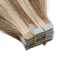 Load image into Gallery viewer, Human Hair Extensions Tape in Straight Skin Weft 100% Remy Real Hair 20pcs 40g Natural Full Head 14" 12/613# Golden Brown and Bleach Blonde