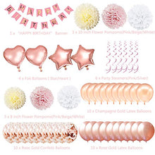 Load image into Gallery viewer, Birthday Party Decorations Rose Gold Birthday Banner Birthday Decorations for Girls and Women Including “Happy Birthday” Banner Foil Balloons Paper Pom Poms Confetti Balloon Party Supplies