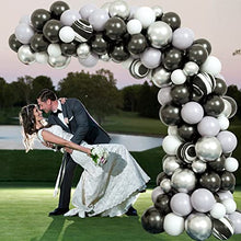Load image into Gallery viewer, Black Balloon Arch Kit, 98pcs Chrome Silver Gray Agate Black and White Latex Balloon Garland Arch for Men Women Birthday Wedding New Year Halloween Graduation or Retirement Party