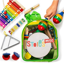 Load image into Gallery viewer, Stoie's- 19 Piece Musical Instrument Set for Toddlers, Preschool Children & Kids– Wooden Percussion Toys and Rhythm Instruments - Xylophone, Drum - Promotes Early Development - Backpack Included…