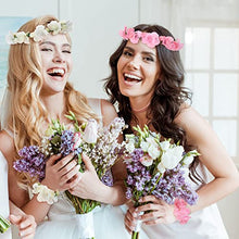 Load image into Gallery viewer, 2 Pieces Flower Wreath Crown Floral Garland Headband with 2 Wristbands Set, Adjustable Festival Headwear Bride Headdress Bridal Headpiece Wedding Hair Accessories for Women Girls Kids, Pink and White