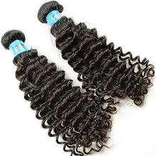 Load image into Gallery viewer, Queengirl Curly Indian Hair Bundles With Frontal 13x4 Deep Wave Virgin Human Hair Weaving Weft 3Bundles Free Part Lace Frontal Natural Color(24 26 28inch+frontal 18inch)