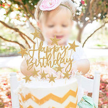 Load image into Gallery viewer, Gold Happy Birthday Cake Toppers, 2 Sets Glitter Cake Topper Banner for Girls Boys Women Man Birthday Cake Decorations, Stars Cupcake Toppers for Kids Birthday Baby Shower Hen Party Supplies (Gold)
