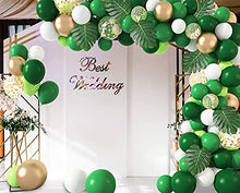 Load image into Gallery viewer, 146 Pcs Jungle Safari Theme Party Supplies Balloon Arch Garland Kit 12'' 10'' 5'' Green Balloons with Palm Leaves Animal Balloons for Kids Birthday Baby Shower Decorations with 3 Pcs Balloon Tools