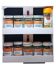 Load image into Gallery viewer, Hustlejacks Spice Rack Organiser, Spice rack kitchen organiser, organise seasoning, best for tidy spices and herbs, expandable rotating spice rack, inside kitchen cupboard, in white plastic.
