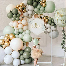 Load image into Gallery viewer, Sage Green Balloon Arch Kit, 108 Pcs Olive Green Balloon Garland Arch Kit with White Gold Metallic Latex Balloon Decoration for Boys Girls Baby Shower, Birthday Party,Jungle Safari Party Decoration
