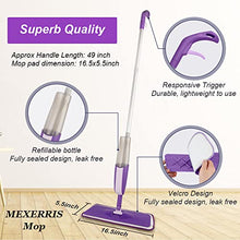 Load image into Gallery viewer, MEXERRIS Microfibre Spray Mop for Floor Cleaning - Wet Dry Dust Kitchen Floor Cleaning Mop with 2 Refillable Bottle 360°Rotatable Hardwood Mop for Laminate Wood Tiles 3 Reusable Pads and 1 Scrubber